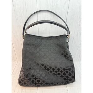 Coach Madison Phoebe Black Signature Leather Bag Purse 26448 Purple Lining